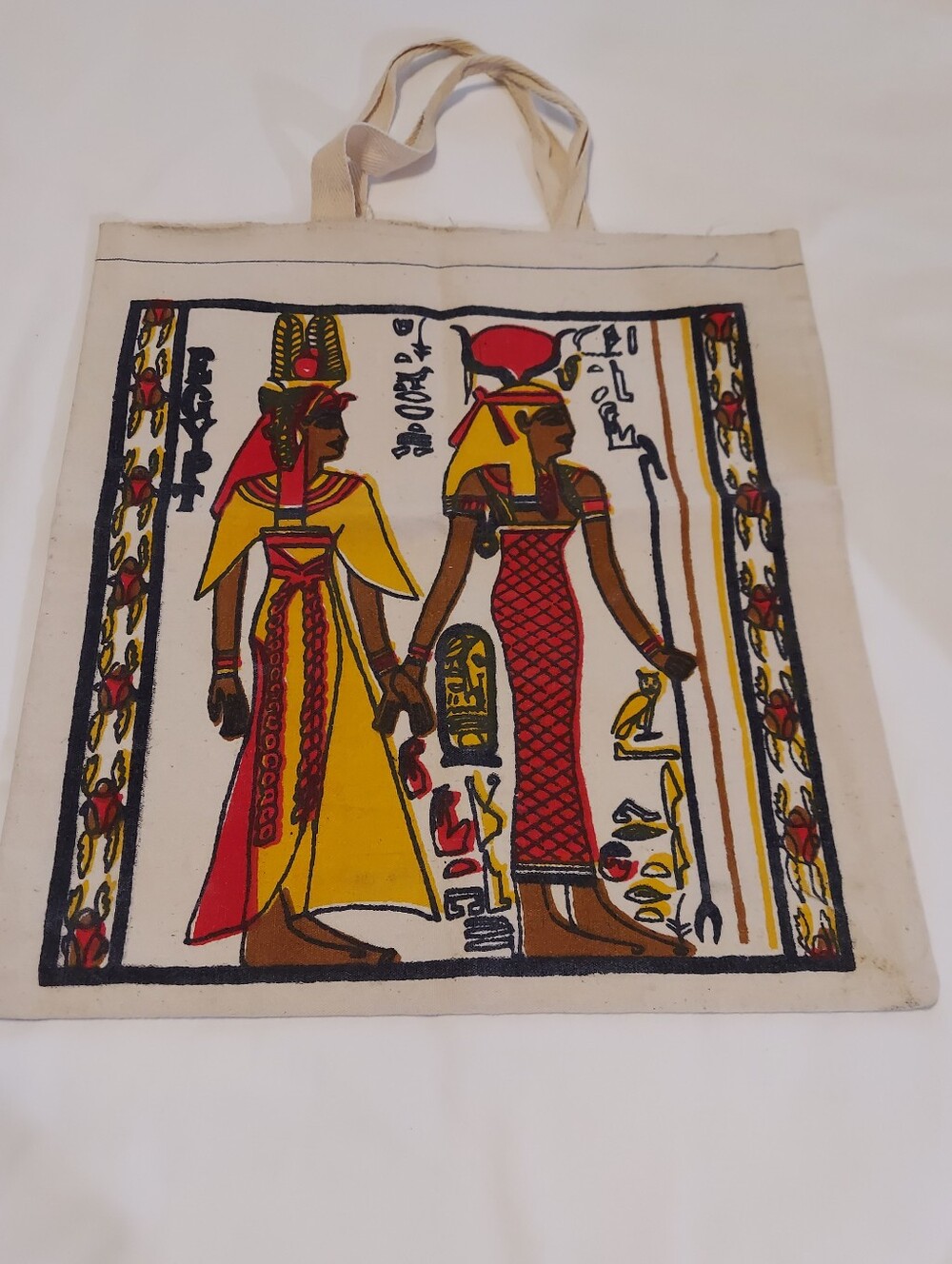 Vintage Egyptian Canvas Tote Bag with The Hieroglyphic Alphabet -with Handles